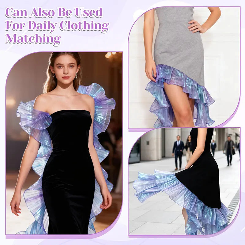 ruban plissé irisé dentelle organza large couture robe mariage décoration fête tissu brillant