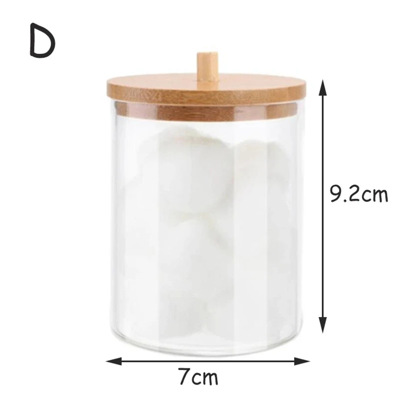organisateur cosmétique moderne boîte rangement transparente couvercle bambou bâtonnets coton lingettes pinceaux maquillage rouge