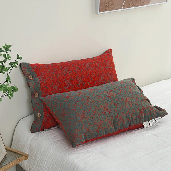 taies d'oreiller coton fleur vintage bleu orange gris décoration lit non toxique écologique