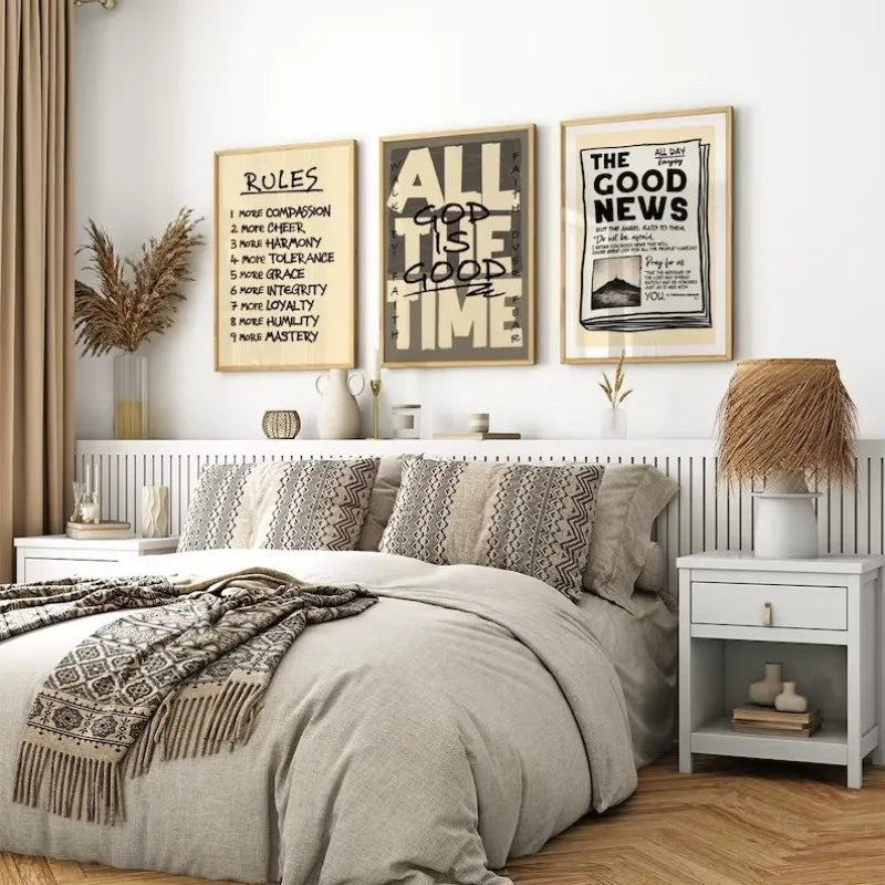 affiches modernes versets bibliques beige gris noir cadres minimalistes decoration intérieure cadeau