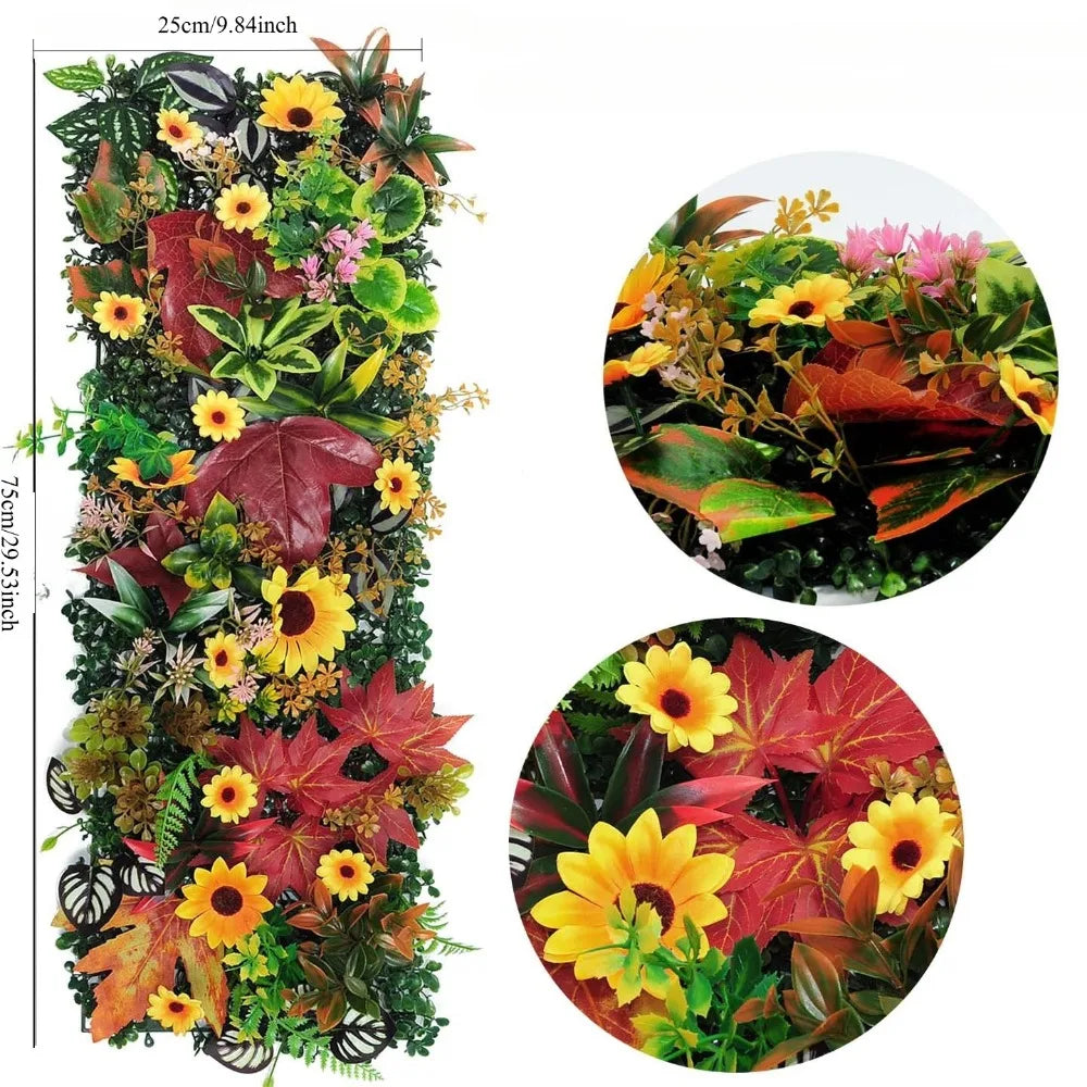 décoration murale panneau végétal artificiel feuilles fleurs moderne intérieur vert jaune rouge blanc