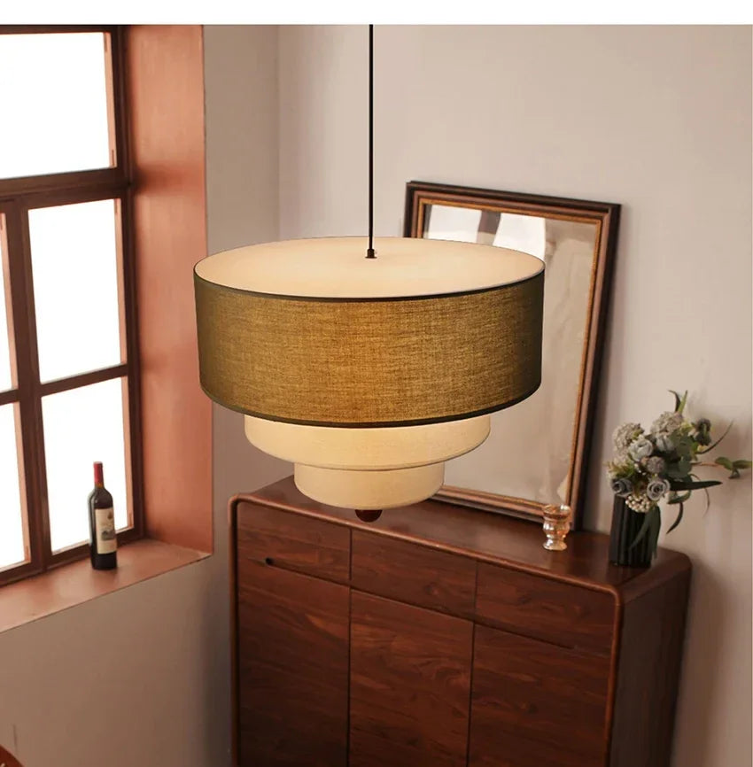 lampe suspendue moderne toile lin vert beige blanc salon chambre fixée chaîne adjustable 45