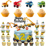 accessoires decoration gateau construction camions grue pelle carton multicolore anniversaire enfants toppers cupcakes