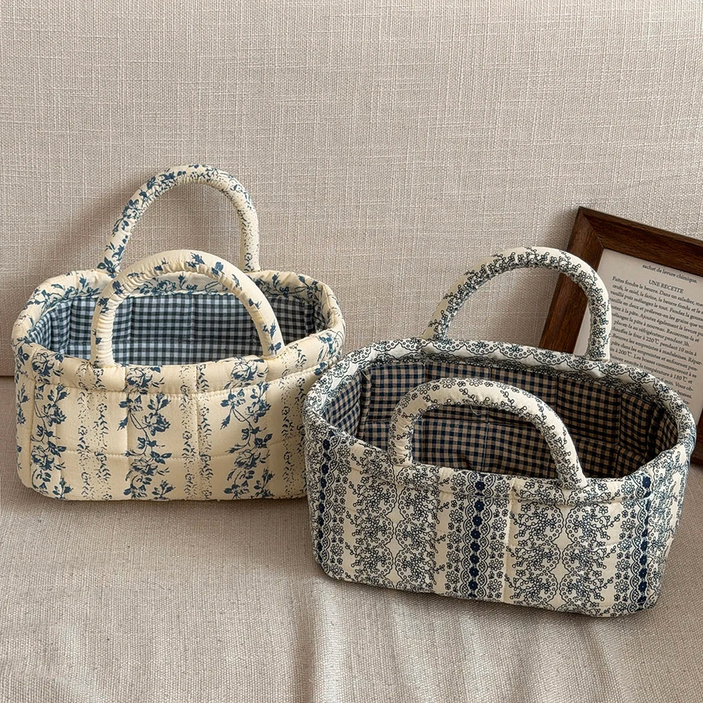 panier rangement pliable polyester toile jouy vintage blanc carreaux romantique portable respectueux environnement