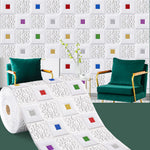panneau décoratif mural adhésif blanc motif géométrique carrés dorés moderne élégant salon chambre