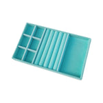 présentoir bijoux boîte turquois velours moderne pendentifs boucles d'oreilles rangement organisation plateau