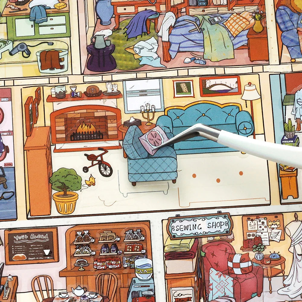puzzle multicolore scènes domestiques dessin animé pièces puzzle opaques enfants maison activités famille éducatives