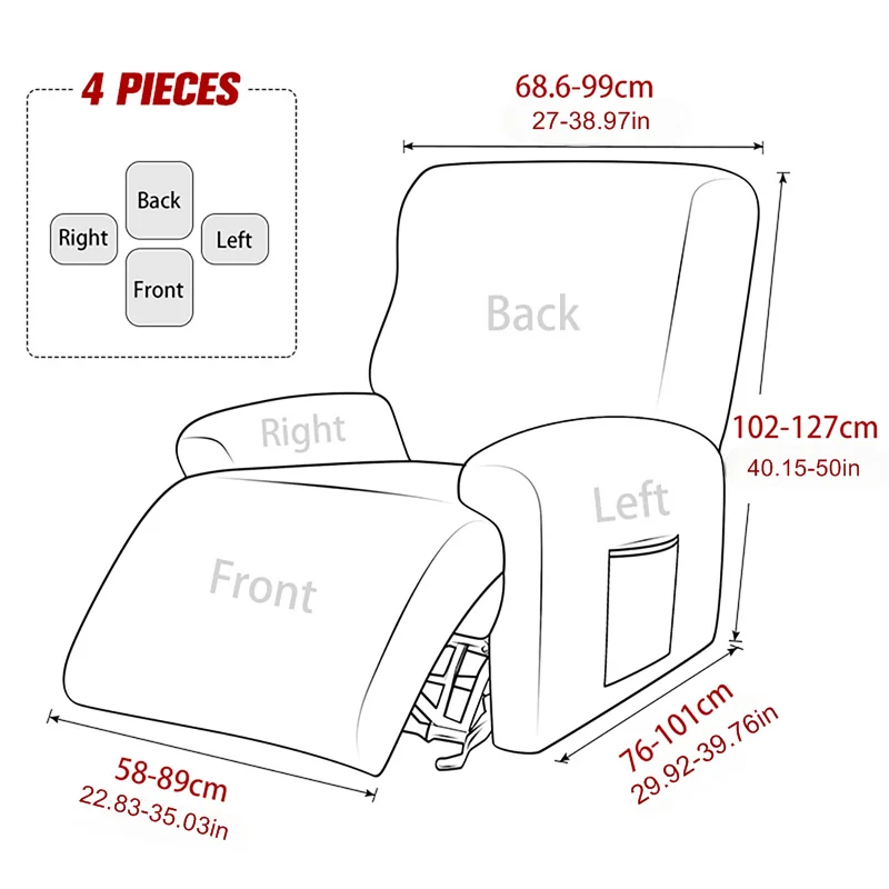 Housse fauteuil inclinable gris rayures diagonales moderne adhésif poche machine lavable polyestère