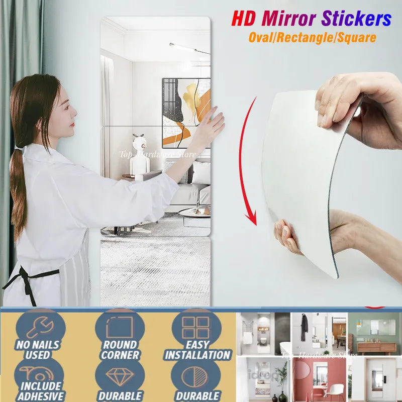miroirs autoadhésifs acrylique blancs 3d décoration moderne stickers muraux rectangles ovales carrés