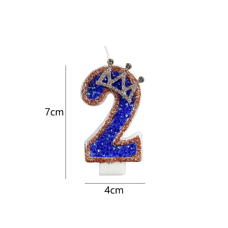 bougies forme chiffre anniversaire blanches bleues strass dorés festives