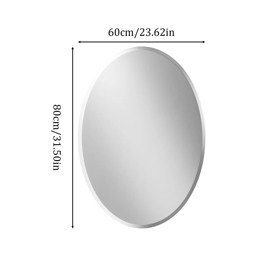Miroir ovale avec dimensions de 60 cm de largeur sur 80 cm de hauteur.