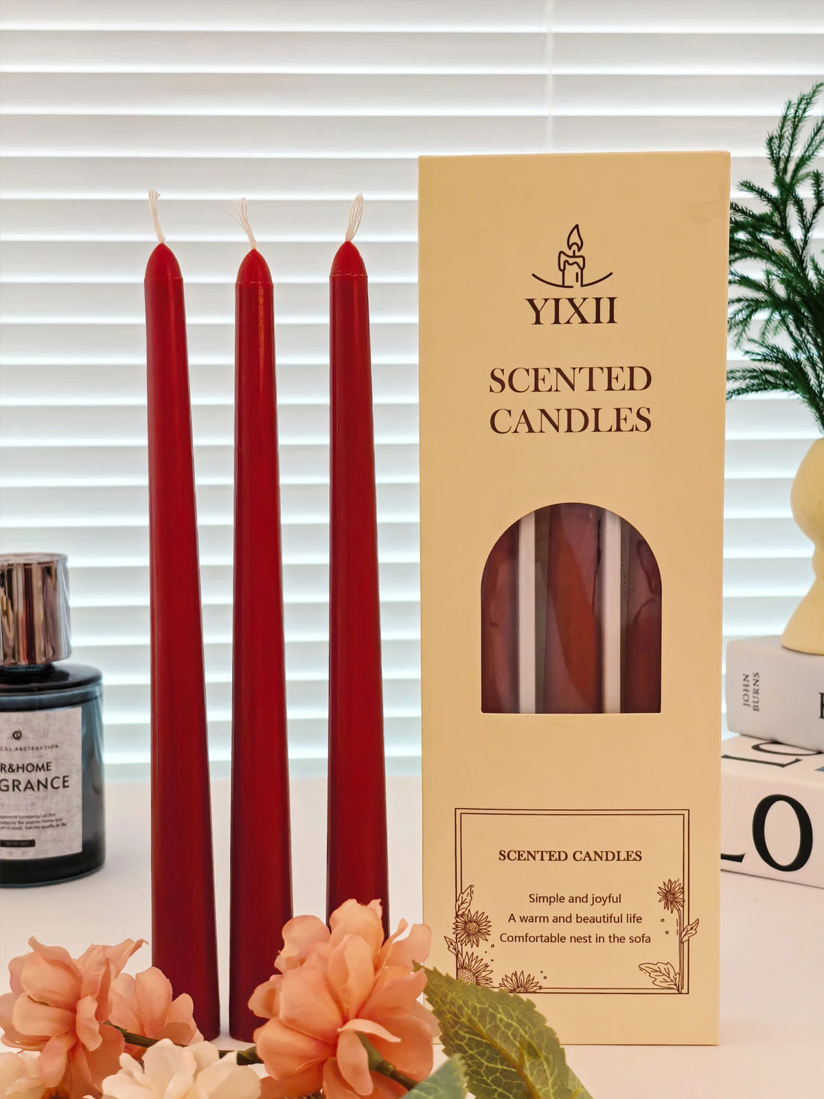 bougies parfumées cire soja rouge formes bâtons aromathérapie sans fumée noire classiques decoration maison
