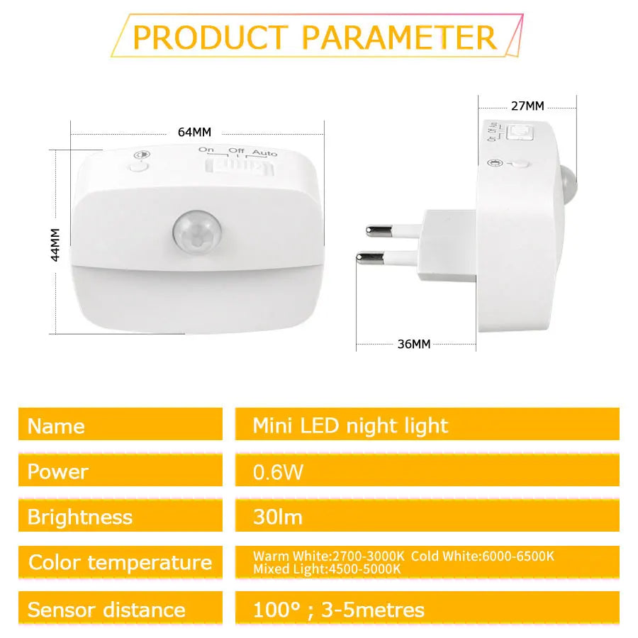 lampe nuit capteur mouvement blanc moderne compact ajustable luminosité couleur détecteur présence rechargeable