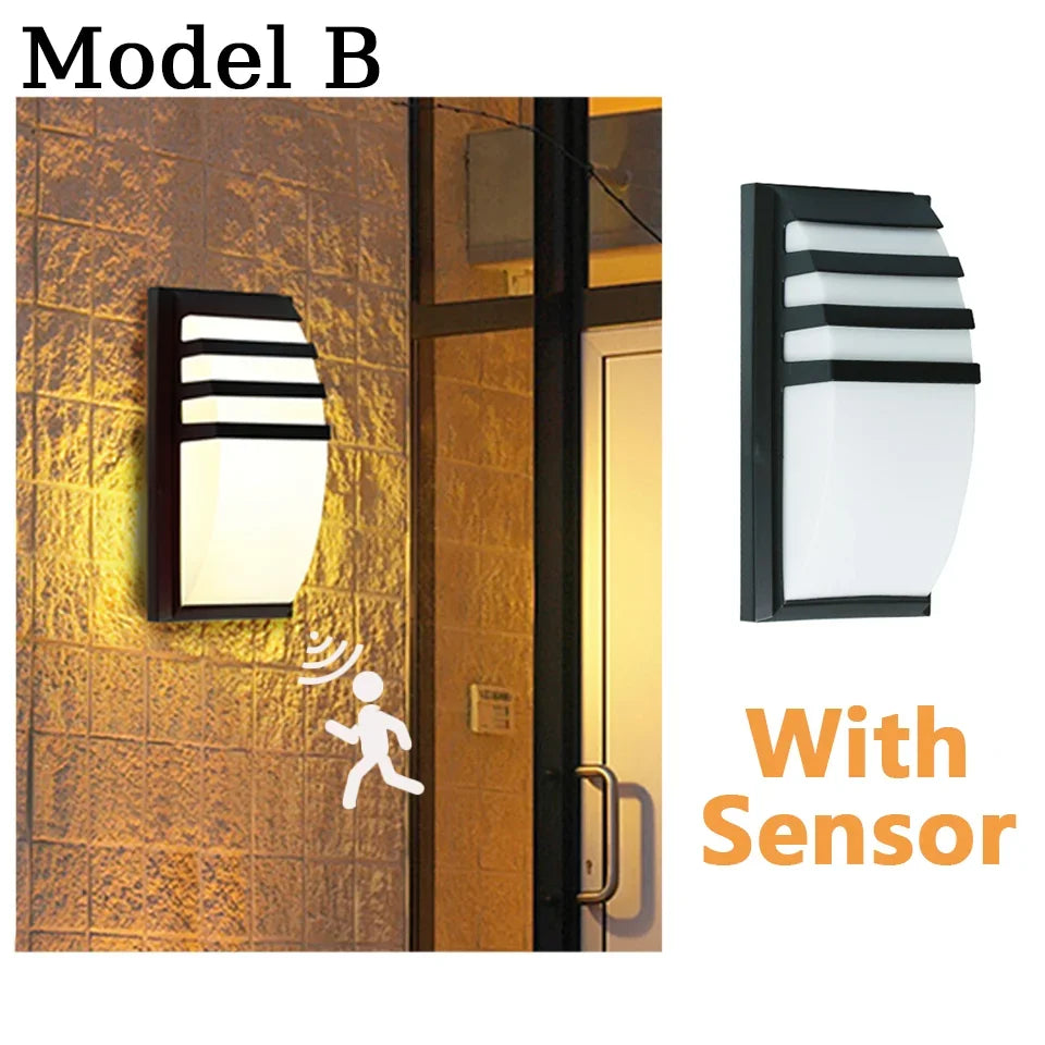 lampes murales led noir blanc géométrique ip66 moderne détecteur mouvement piro étanche