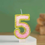 bougies numériques paillettes multicolores support brillant decoration fête números blanc doré rose pâle