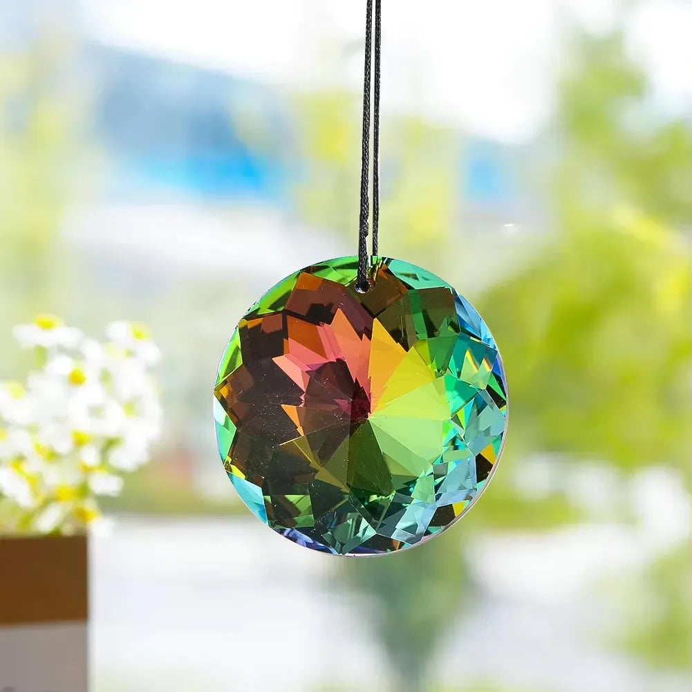 pendantif cristal multicolore facettes géométriques moderne élégant anneau fixations 45mm opalescent
