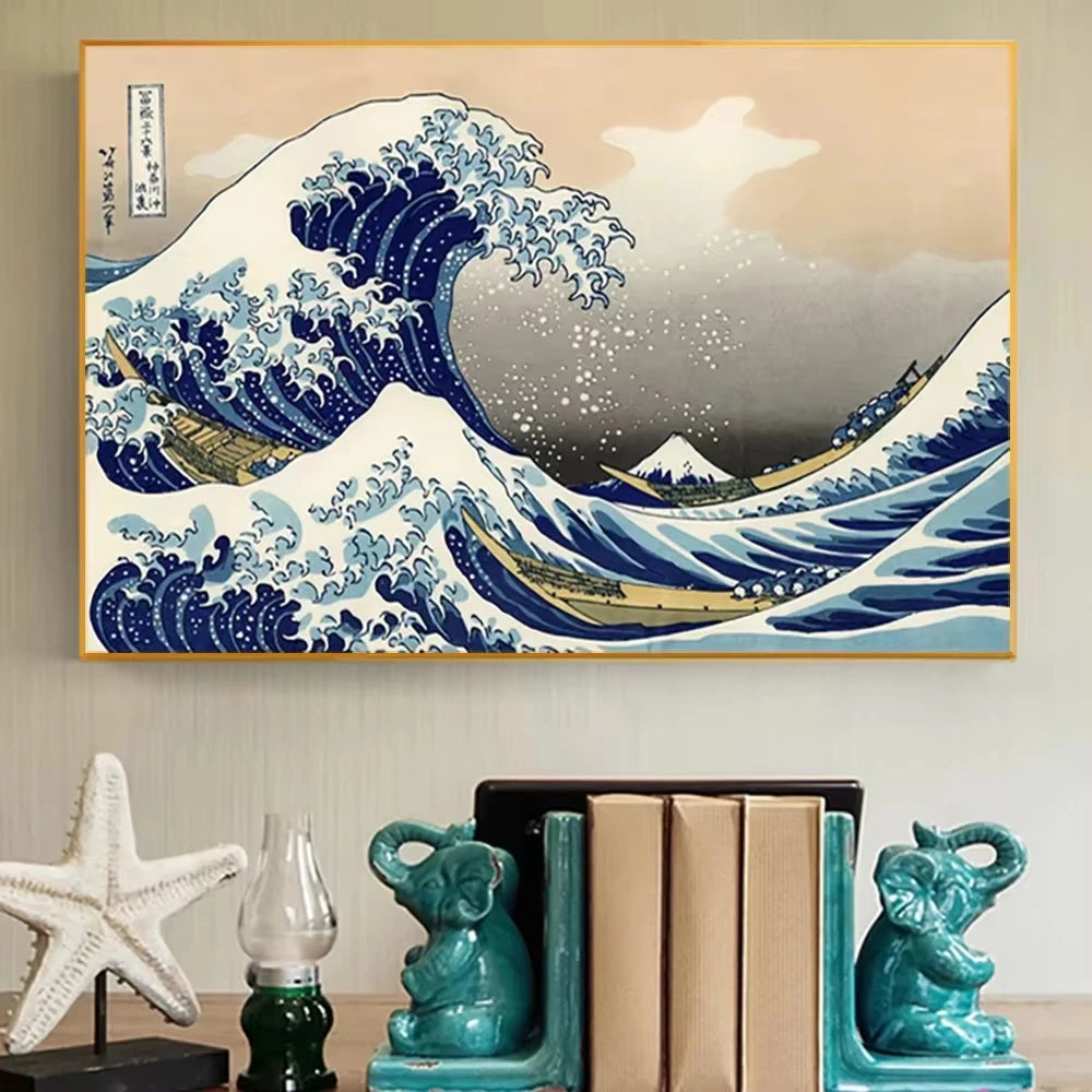 tableau peinture numéros paysage marin vague japonaise art mural décoration intérieur maison