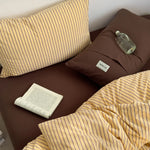 taies d'oreiller coton rayées jaune marron bleu violet 48x74cm respectueuses environnement minimaliste