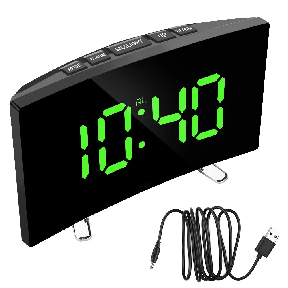 horloge numérique moderne écran led noir réveil fonction répétition pieds métalliques boutons noirs 168mm
