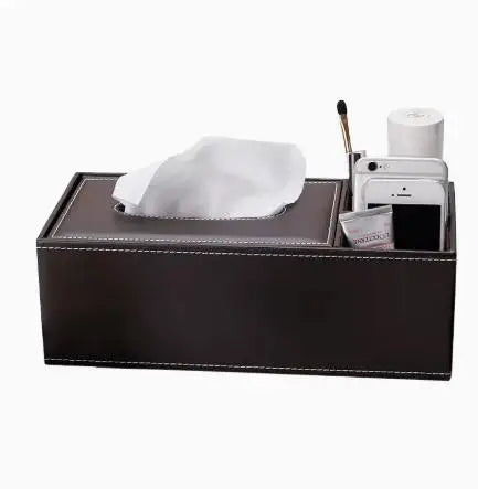 boîte rangement multifonction cuir noir moderne porte mouchoirs clips télécommandes papeterie respectueux environnement