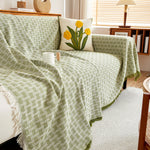 couverture géométrique moderne vert clair blanc polyester coton usage intérieur extérieur multisaison pique nique