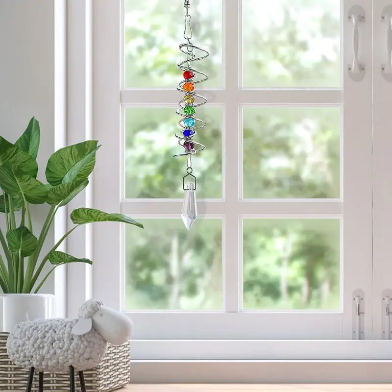 Suspension décorative spirale métallique colorées boule cristal transparente moderne argent