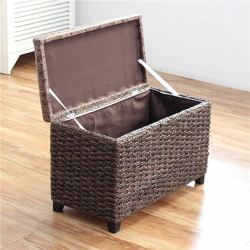 banc rangement moderne rotin coussin amovible rangement chaussures sous siège minimaliste
