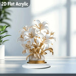 vase decoratif moderne fleur blanche taches dorées feuilles vertes beige deco salon