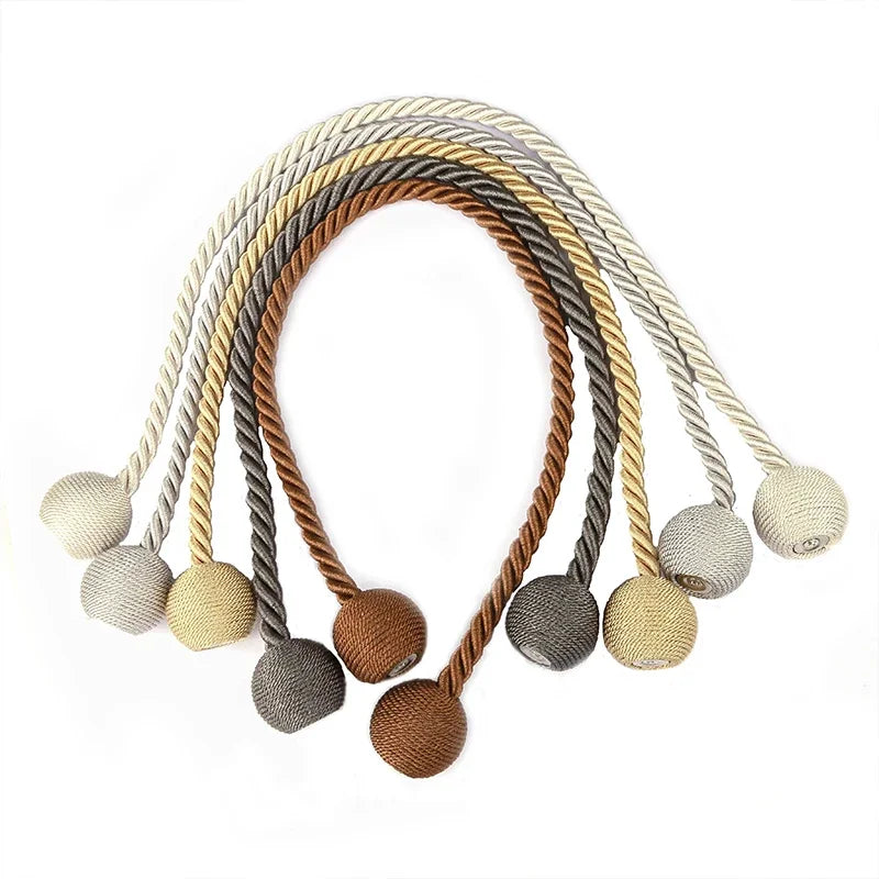 anneaux rideau corde torsadée boules texturées gris beige doré moderne élégant adhésif decor polyeste