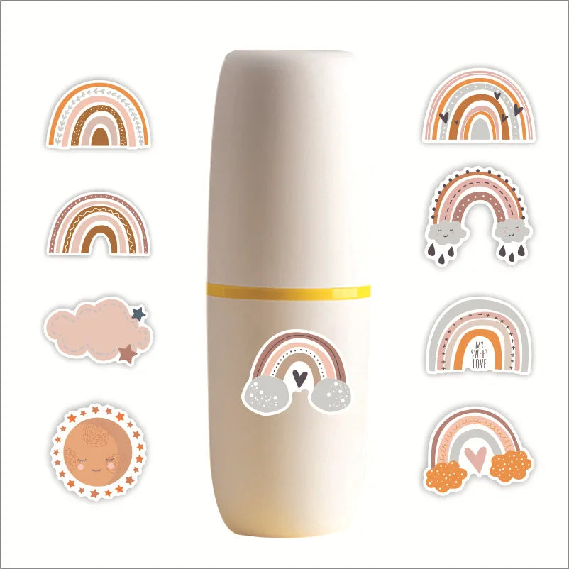 autocollants boho chic arc ciel nuages étoiles lunes feuilles marron beige gris blanc imperméables