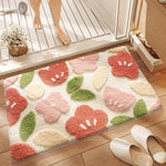 tapis bain doux antidérapant clips motif fleurs feuilles salle bain