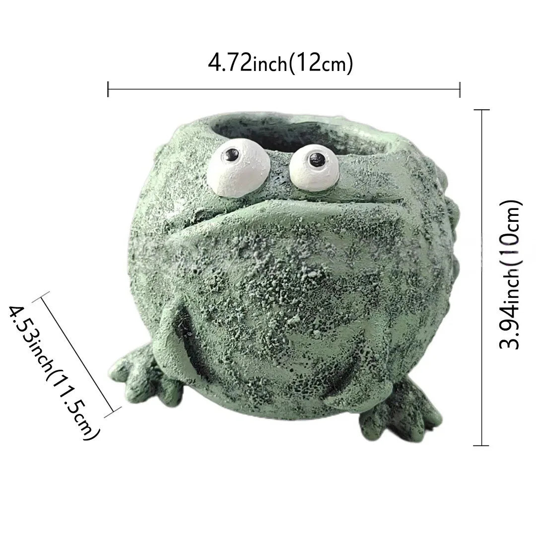 pot fleurs forme grenouille résine yeux relief créatif vert beige
