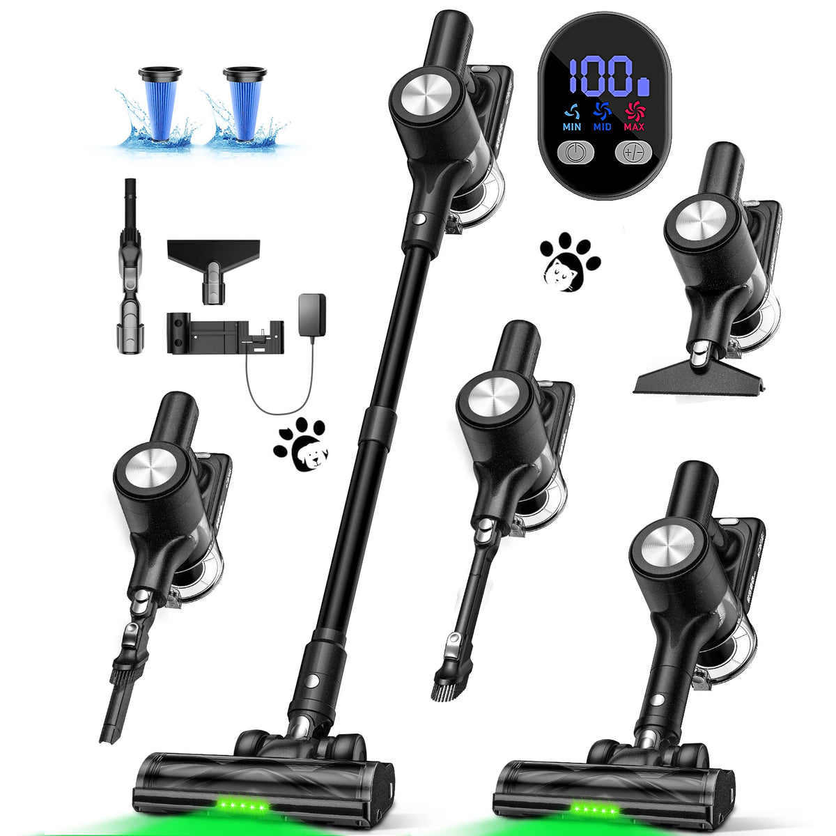 aspirateur sans fil violet noir brosse multifonctionnelle batterie lithium led display tapis poils animaux