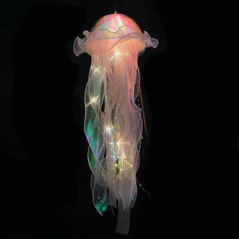lampe suspendue méduse transparente led rose verte bleu blanche moderne