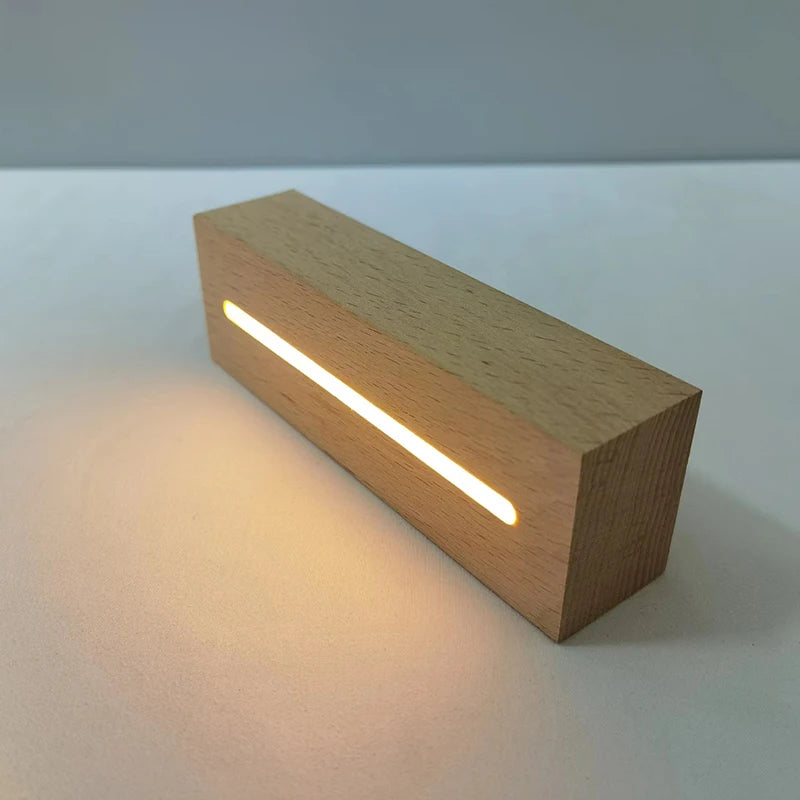 présentoir led bois acrylique verre transparent minimaliste interrupteur on off adaptable lampe nuit moderne