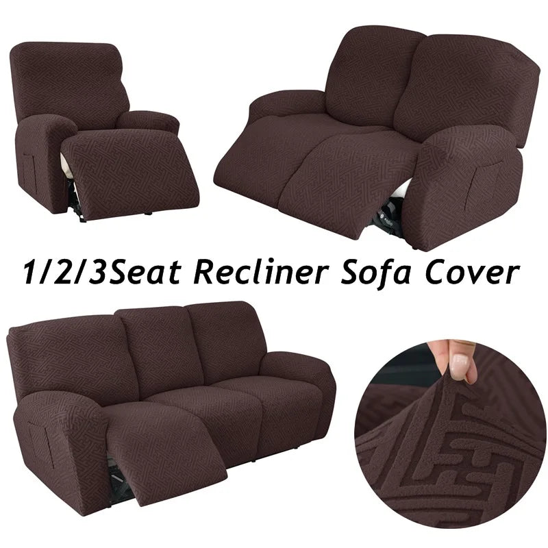 housse canapé inclinable marron foncé motif géométrique extensible fauteuil salon