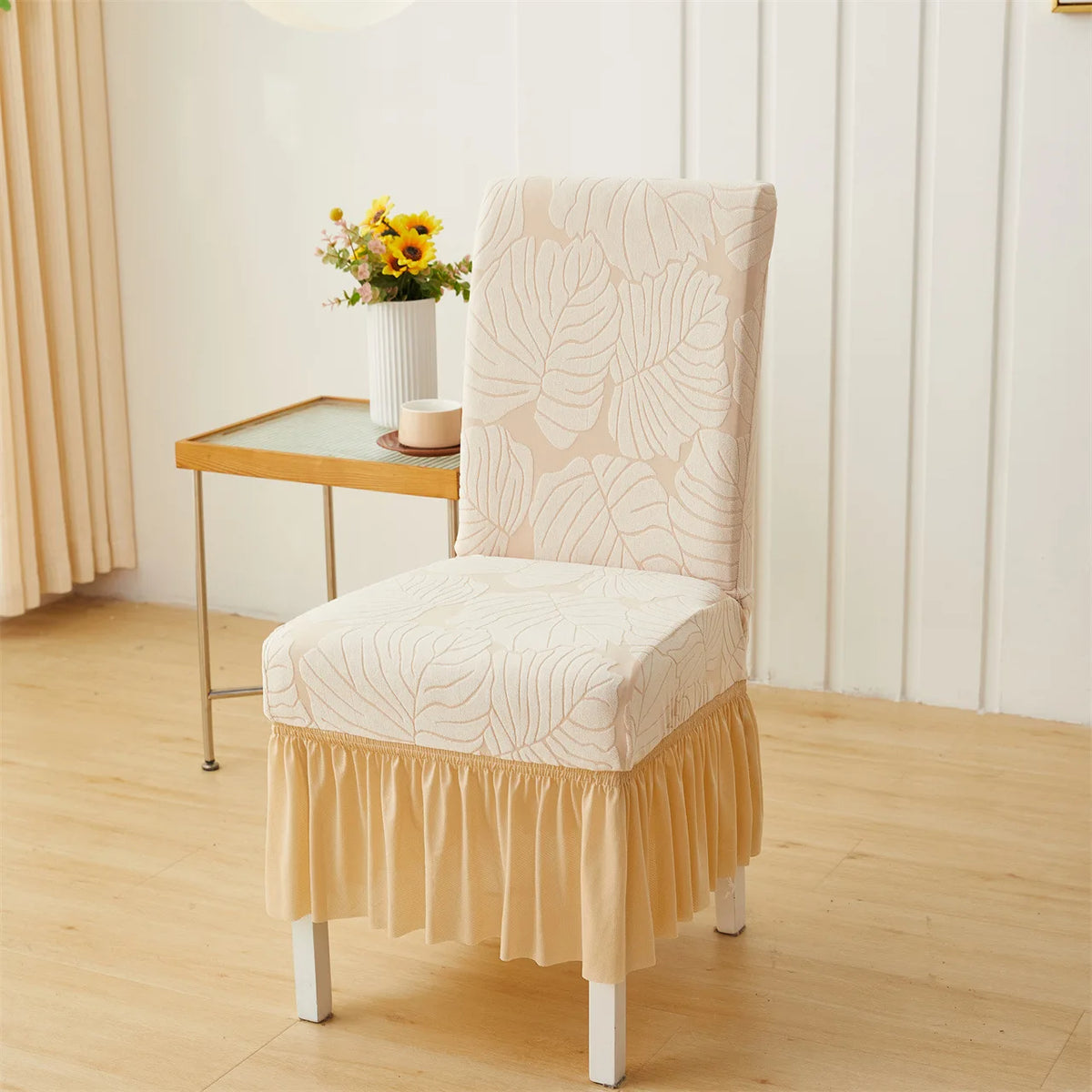 housse chaise moderne imprimé feuilles élastique décoration salon salle manger maison