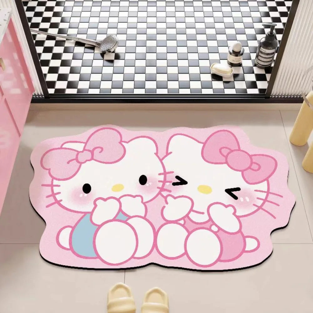 tapis salle bain antidérapant absorbant rapide dessin animé hello kitty motifs musicaux coeurs ours