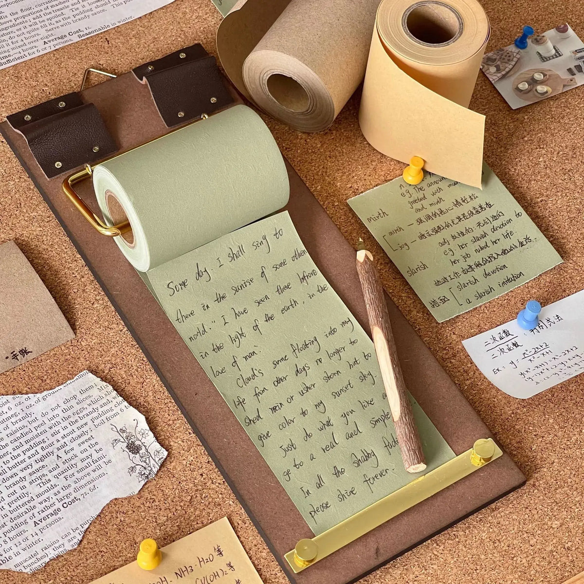tableau liste tâches papier rouleau rechargeable clips suspension moderne écriture planning notepad marron beige
