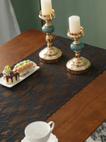 table dinette chemin table dentelle fleur motif floral transparent vintage polyester noir