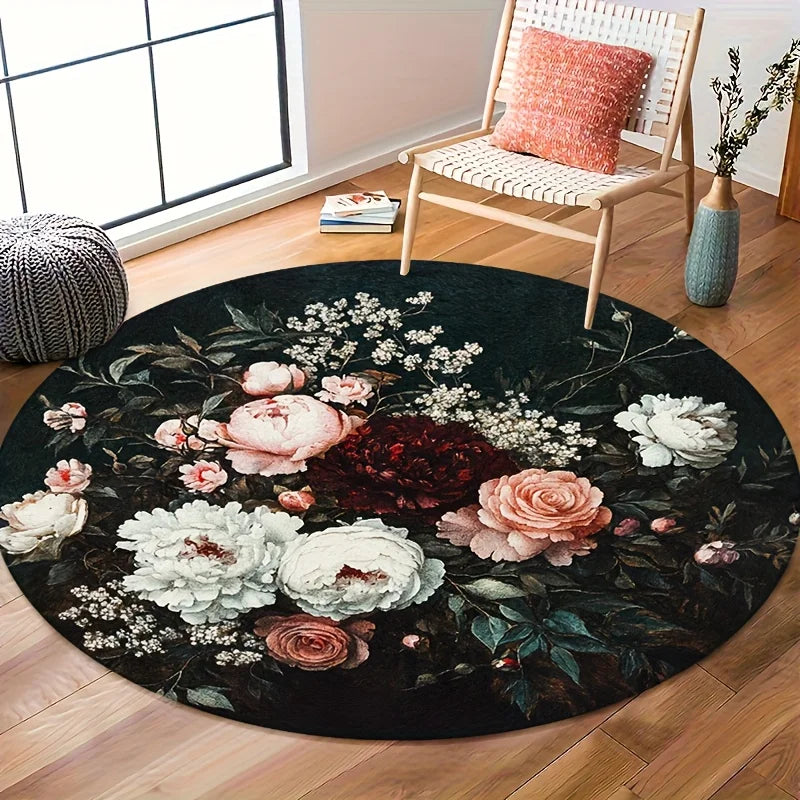 tapis moderne floral géométrique noir blanc rose rouge vert salon chambre enfants