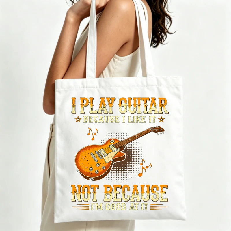 sac main toile blanc motif cartoonesque guitare moderne poignées