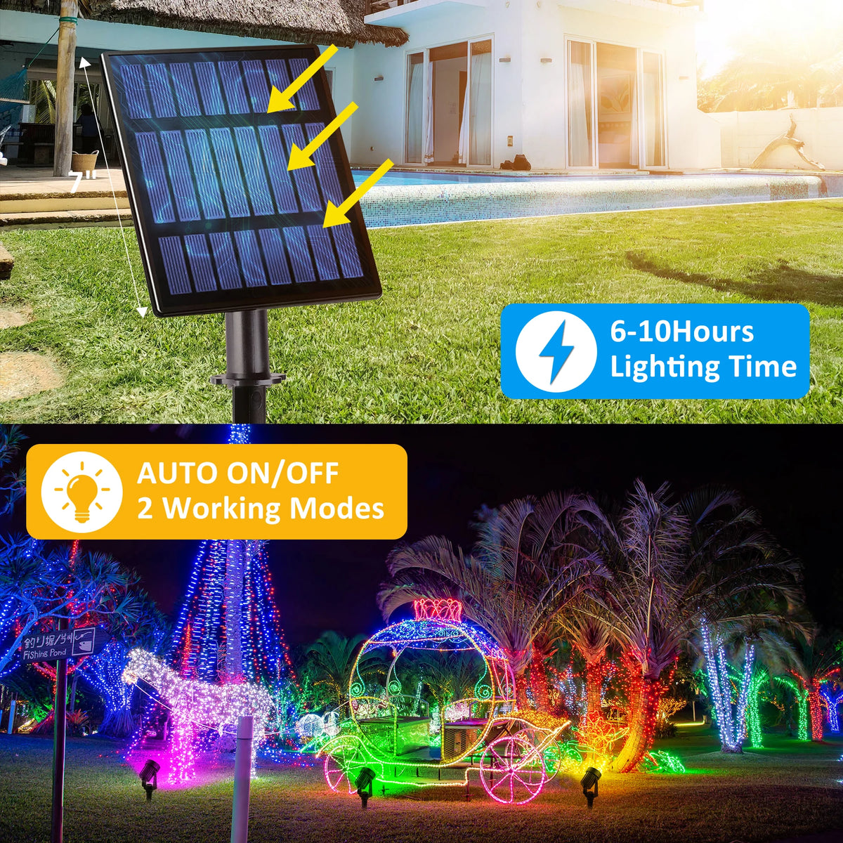 projecteur solaire ip65 étanche rgb lumières led modernes vacances noël halloweenextérieur