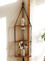 étagère suspendue bois macramé boho plante artificielle vase blanc chambre salon bedroom livingroom