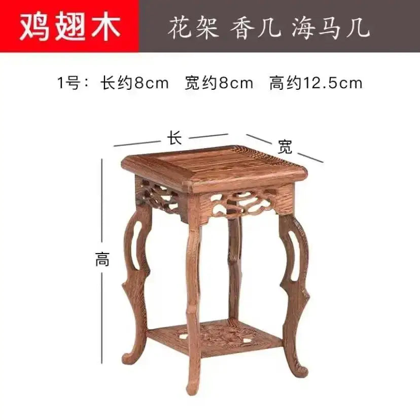 table basse bois sculpté classique stand pot fleur décoration maison marron clair