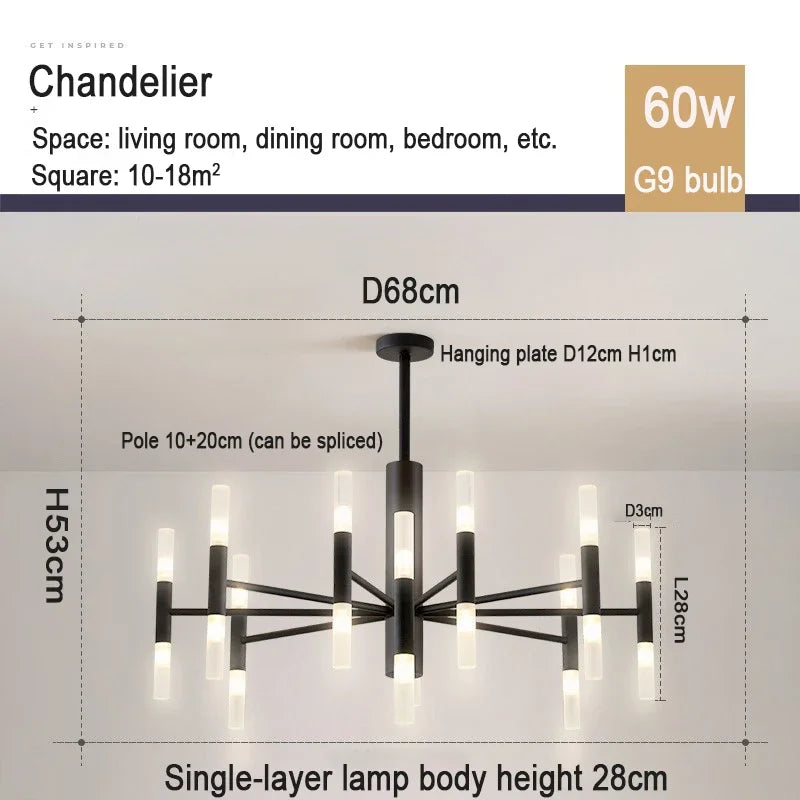 Suspension lumineuse moderne or structure géométrique tubes lumineux fixation crochet éclairage led chambre salon