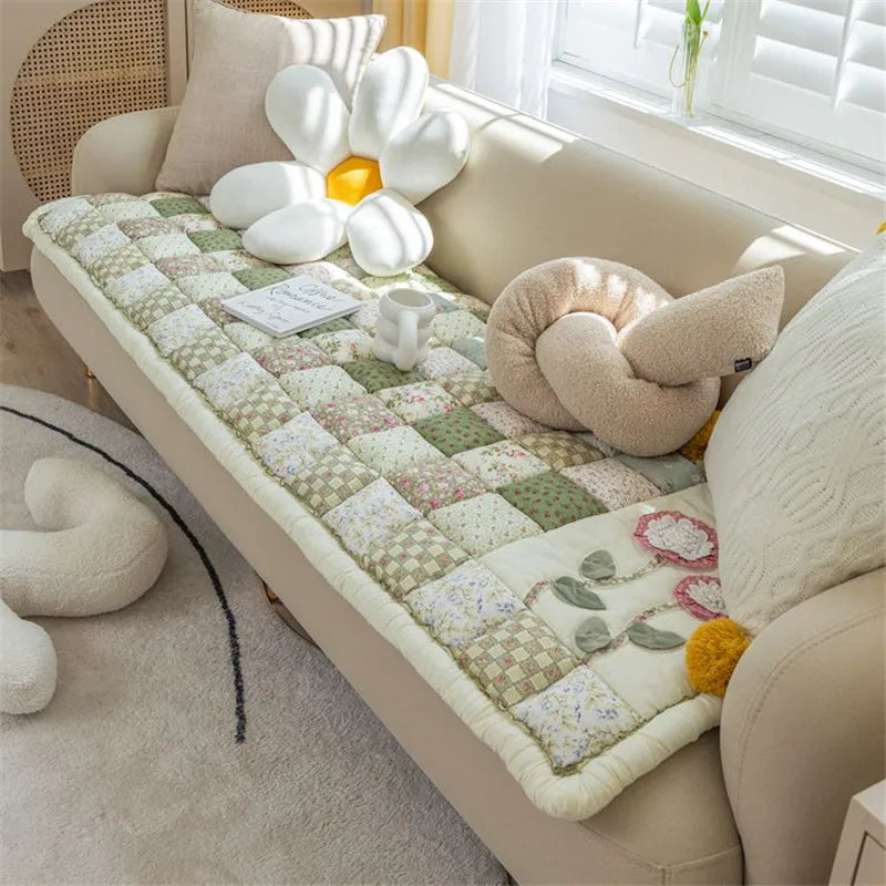 coussin canapé rectangulaire coton patchwork fleurs vintage décor salon siège confortable motif floral épais