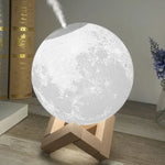 lampe lune moderne décoration chambre bois cratères texturée LED blanc orangé