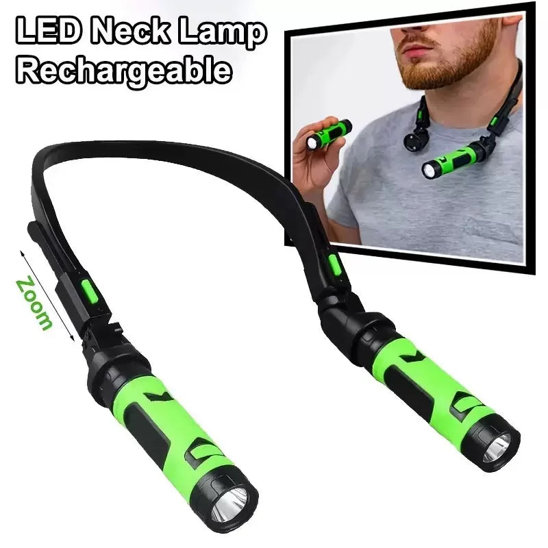 lampe frontale rechargeable led vert clair cou 120 degrés ajustable collier portable nuit lecture
