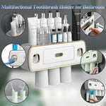 porte brosses dents adhésif moderne rangement dentifrice distributeur blanc or